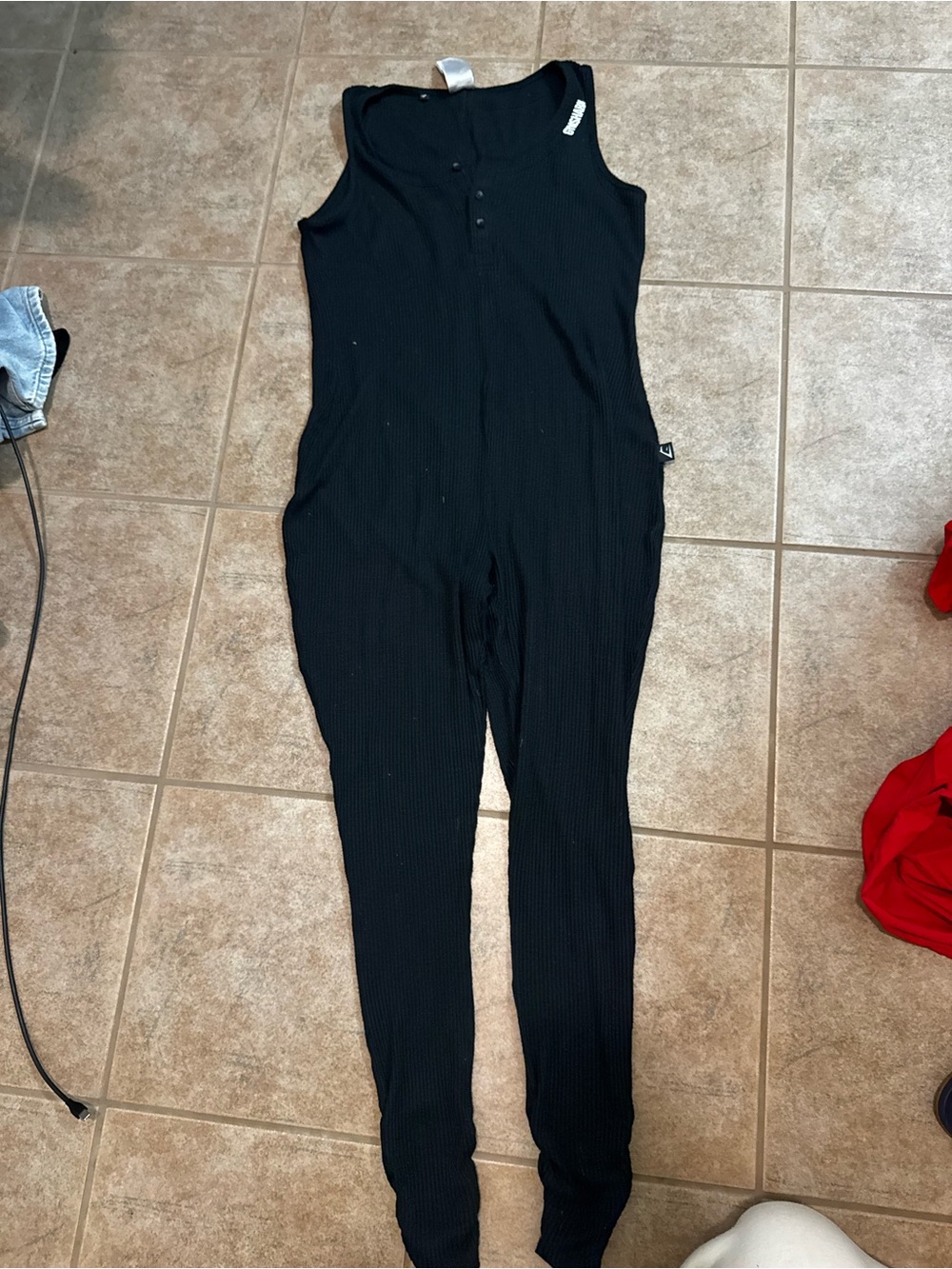 Gymshark Black Ribbed Sleeveless Henley Jumpsuit - Slim Fit